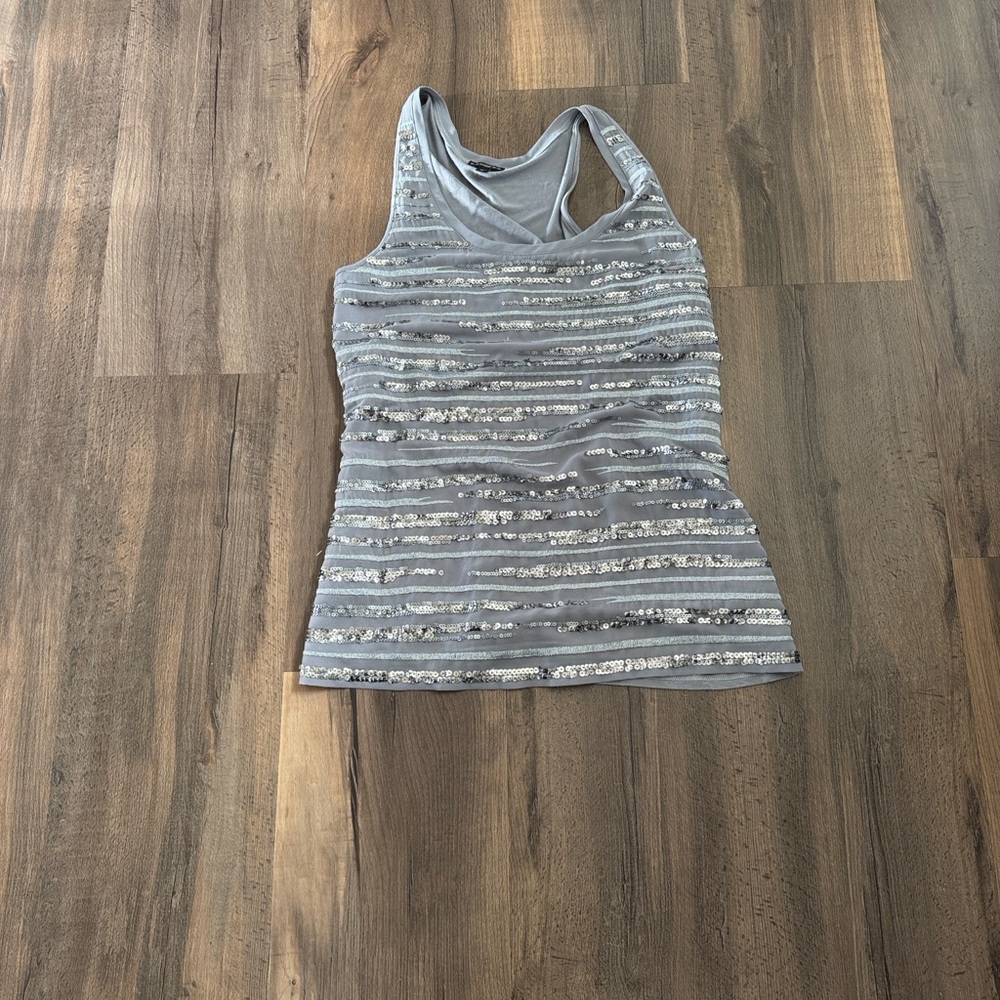Express sequins Gray Striped Women's Tank Top